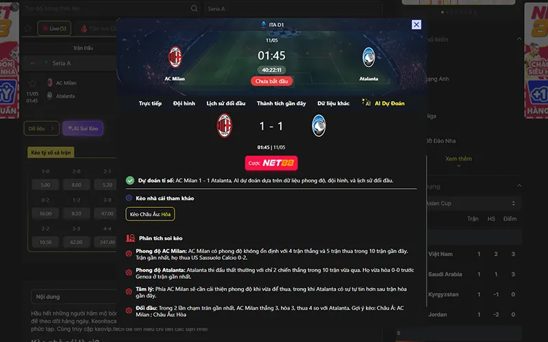 Dự đoán kết quả AI AC Milan vs Atalanta 01h45 ngày 11/5/2026
