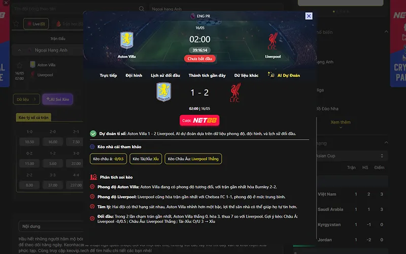 Dự đoán kết quả AI Aston Villa vs Liverpool 02h00 ngày 16/5/2026