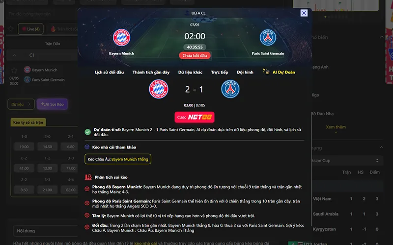Dự đoán kết quả AI Bayern Munich vs PSG 02h00 ngày 07/5/2026