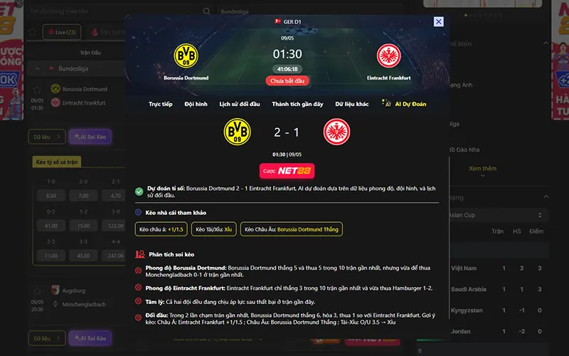 Dự đoán kết quả AI Dortmund vs Frankfurt 01h30 ngày 09/5/2026