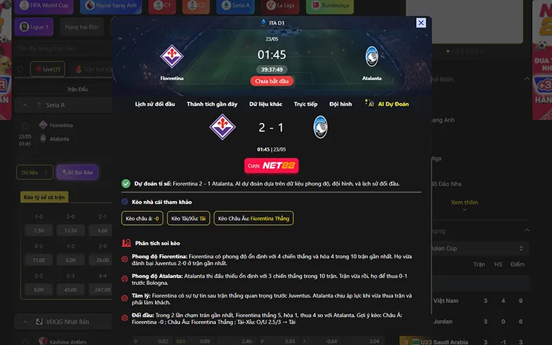 Dự đoán kết quả AI Fiorentina vs Atalanta 01h45 ngày 23/5/2026
