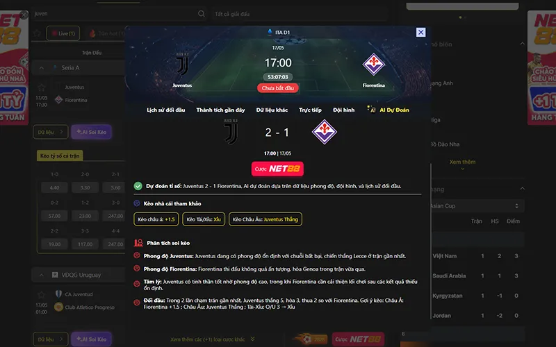 Dự đoán kết quả AI Juventus vs Fiorentina 17h30 ngày 17/5/2026