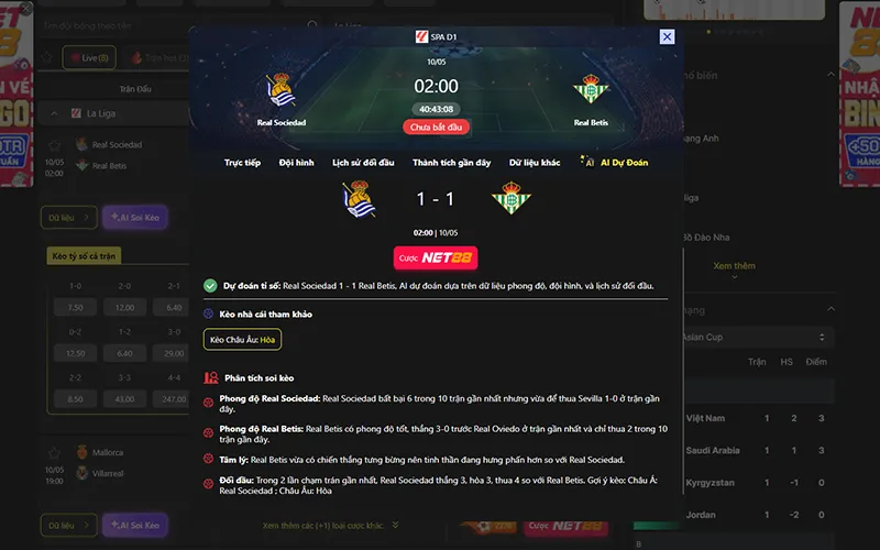 Dự đoán kết quả AI Sociedad vs Betis 02h00 ngày 10/5/2026
