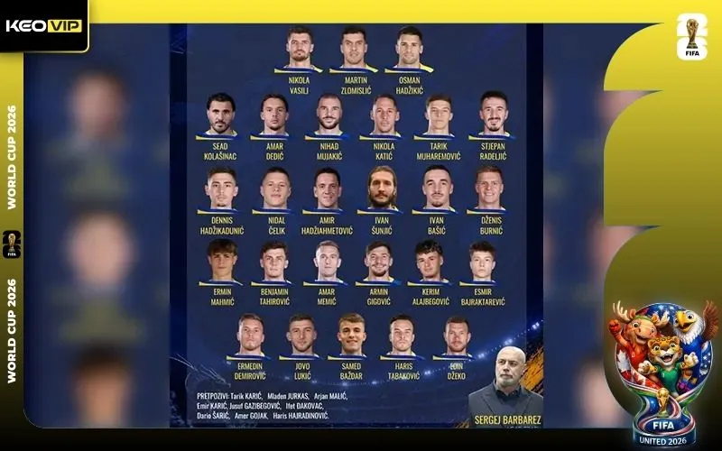 Cập nhật danh sách mới nhất của Bosnia tại World Cup 2026