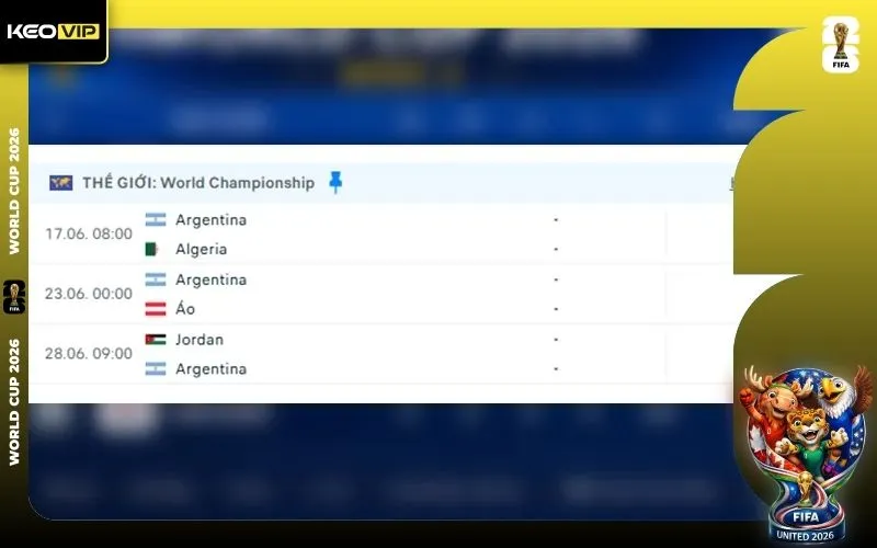 Lịch thi đấu tuyển Argentina - World Cup 2026