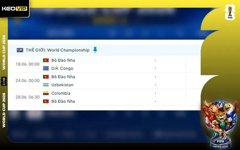 Lịch thi đấu tuyển Bồ Đào Nha - World Cup 2026