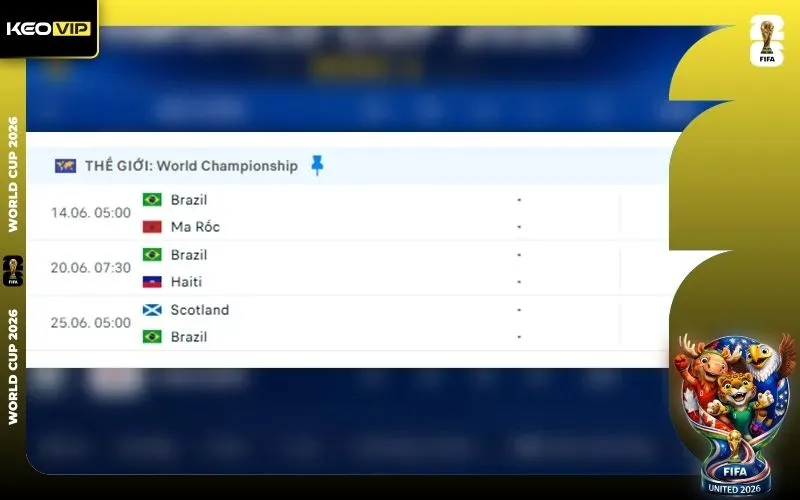 Lịch thi đấu tuyển Brazil - World Cup 2026