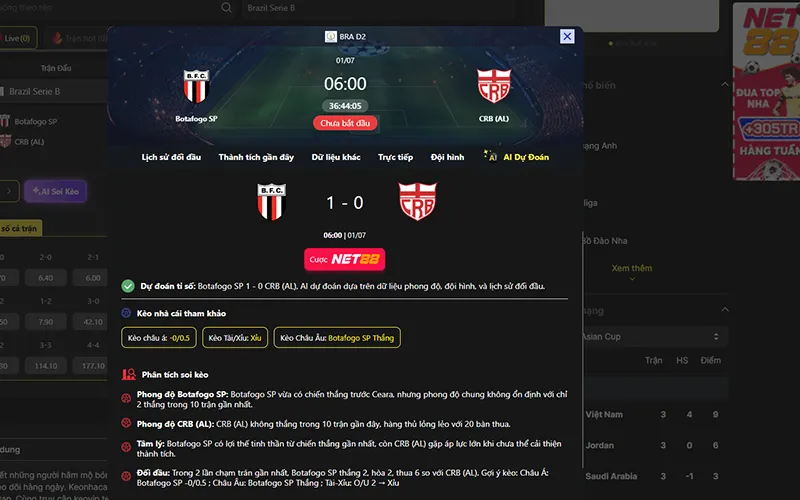 Dự đoán kết quả AI Botafogo SP vs CRB 06h00 ngày 01/7/2026