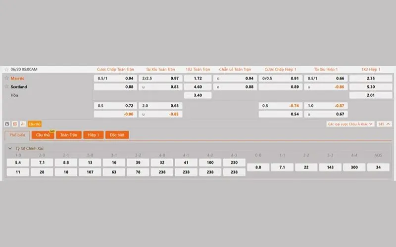 Cập nhật mới nhất tỷ lệ kèo Scotland vs Maroc hôm nay