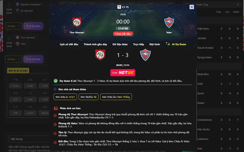 Dự đoán kết quả AI Thor Akureyri vs Valur 00h00 ngày 29/6/2026