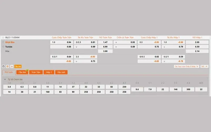 Cập nhật mới nhất tỷ lệ kèo Tunisia vs Nhật Bản hôm nay