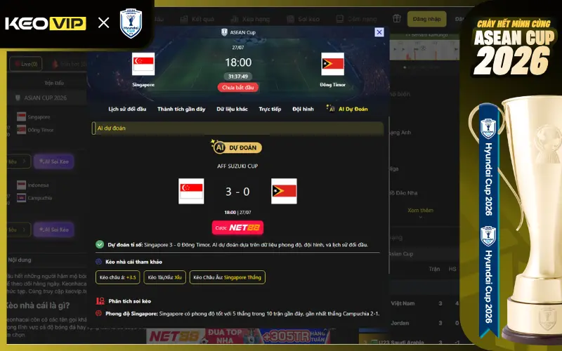 Dự đoán kèo Singapore vs Đông Timor 18h00 ngày 27/7/2026