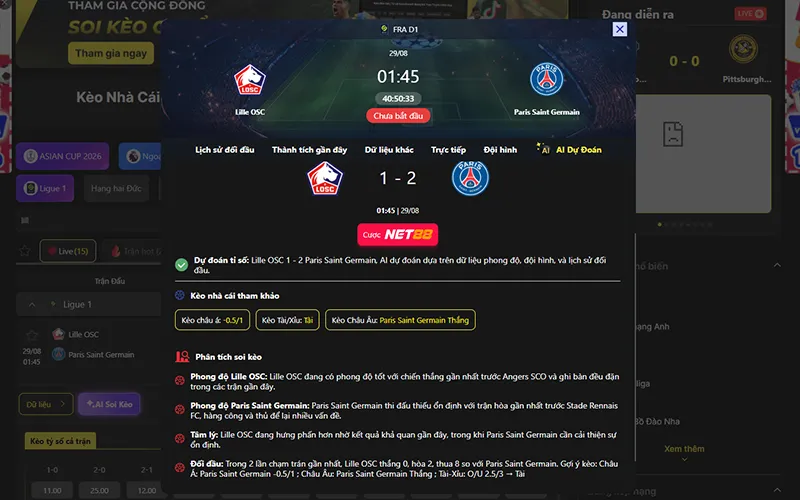 Dự đoán kết quả AI Lille vs PSG 01h45 ngày 29/8/2026