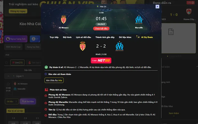 Dự đoán kết quả AI Monaco vs Marseille 01h45 ngày 31/8/2026