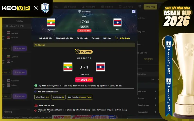 Dự đoán kèo thơm Myanmar vs Lào 17h00 ngày 4/8/2026