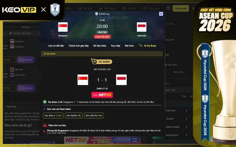 Dự đoán kèo thơm Singapore vs Indonesia 20h00 ngày 7/8/2026