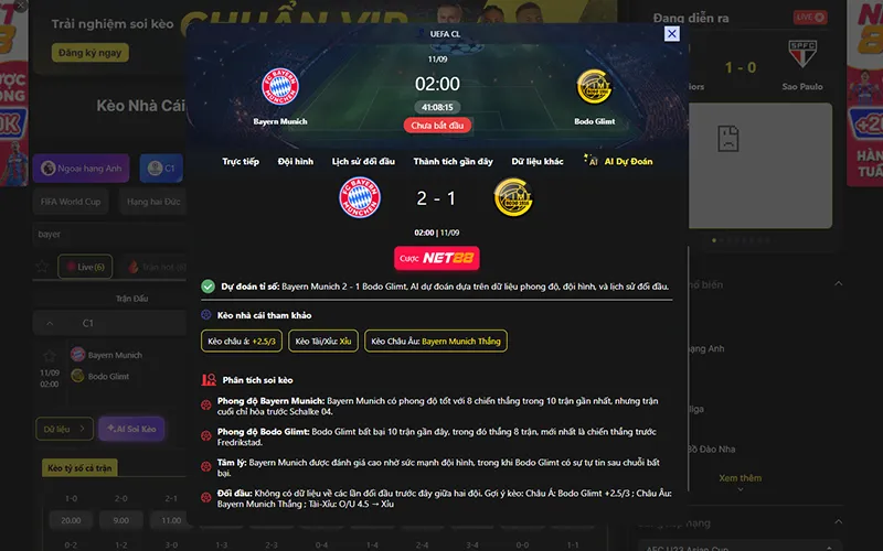Dự đoán kết quả AI Bayern Munich vs Bodo Glimt 02h00 ngày 11/9/2026