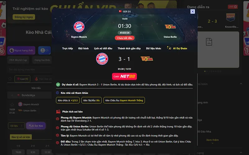 Dự đoán kết quả AI Bayern Munich vs Union Berlin 01h30 ngày 19/9/2026