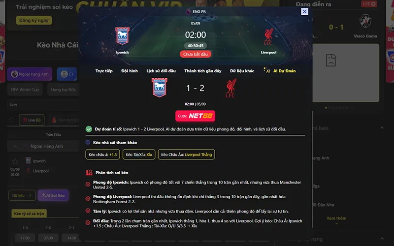 Dự đoán kết quả AI Ipswich vs Liverpool 02h00 ngày 05/9/2026
