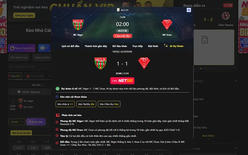 Dự đoán kết quả AI MC Alger vs Oran 02h00 ngày 23/9/2026