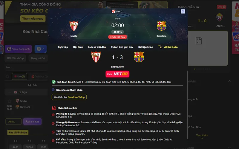 Dự đoán kết quả AI Sevilla vs Barcelona 02h00 ngày 20/9/2026