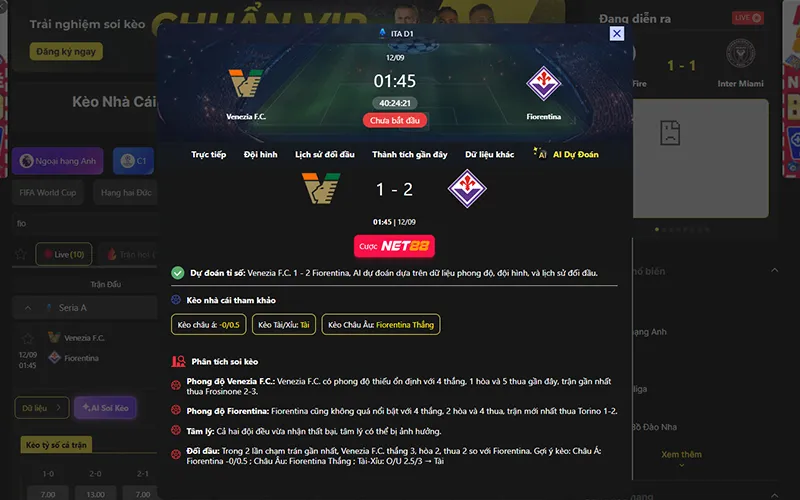 Dự đoán kết quả AI Venezia vs Fiorentina 01h45 ngày 12/9/2026