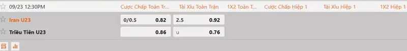 Tỷ lệ kèo U23 Iran vs U23 Triều Tiên hôm nay 12h30 ngày 23/9/2026
