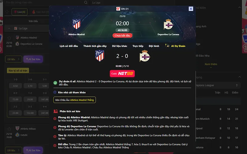 Dự đoán kết quả AI Atl Madrid vs Deportivo 02h00 ngày 25/10/2026
