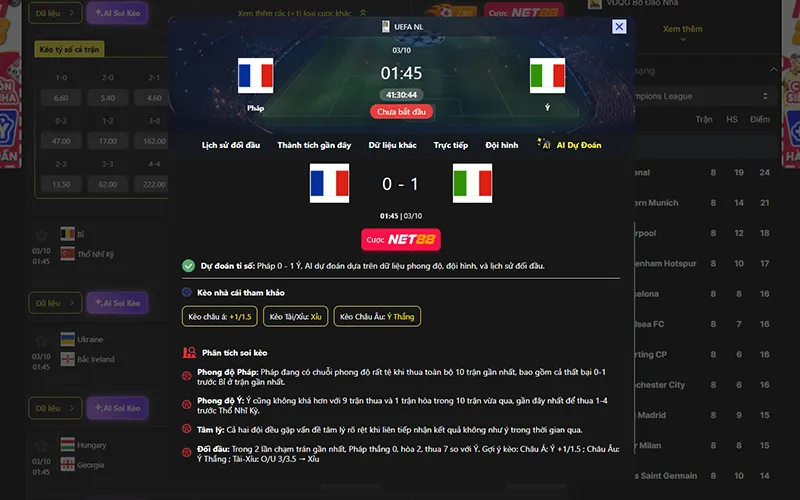 Dự đoán kết quả AI Pháp vs Italia 01h45 ngày 03/10/2026